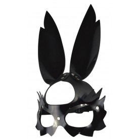 Черная лаковая кожаная маска "Зайка" с длинными ушками
