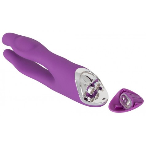 Фиолетовый вибромассажер с двумя отростками Sweet Smile Double Vibrator - 18,7 см.